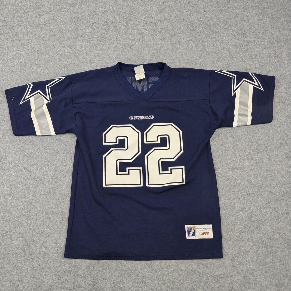 Vintage Dallas Cowboys Jersey Boys Large NFL Football Logo 7 Emmitt Smith 22